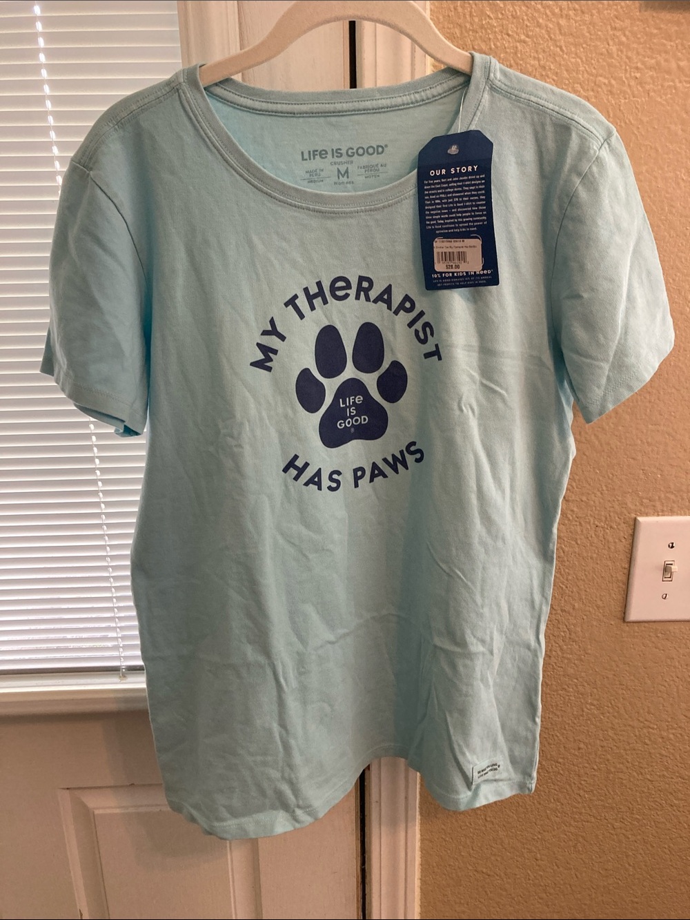 Life Is Good Light Blue 'My Therapist Has Paws' Tee with Navy Paw Graphic